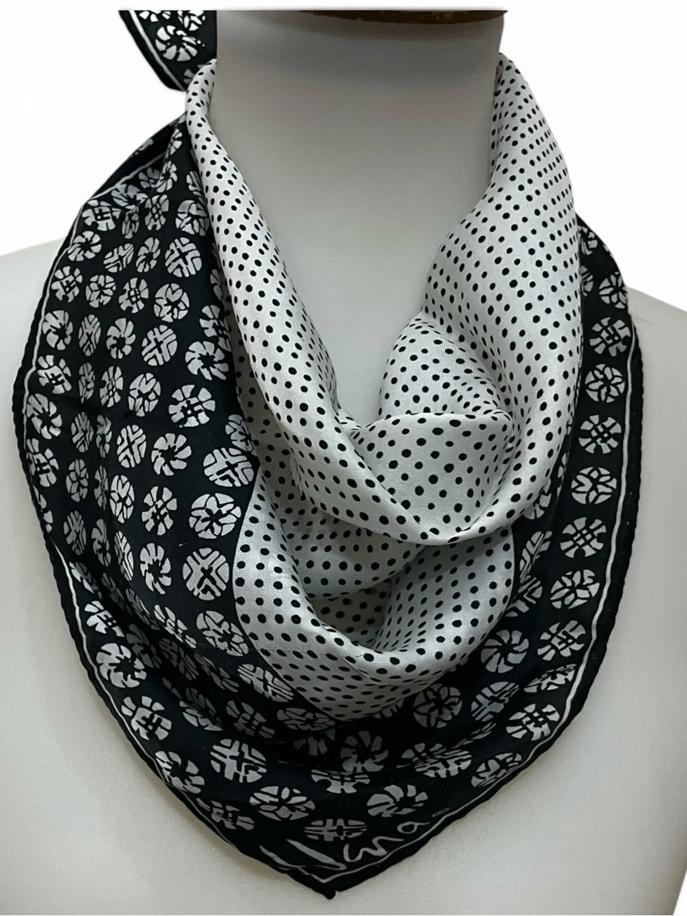 Vintage Vera Neumann Scarf Black White Rayon Silk Geometric Japan 21” Square